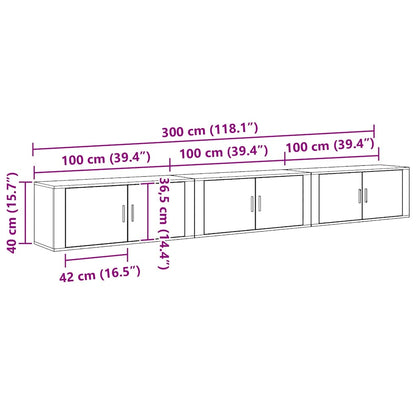 Wand-TV-Schrank Set Wandmontiert 3 pcs Schwarz Eichen-Optik