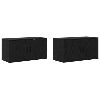 Wand-TV-Schrank Set Wandmontiert 2 pcs Schwarz Eichen-Optik