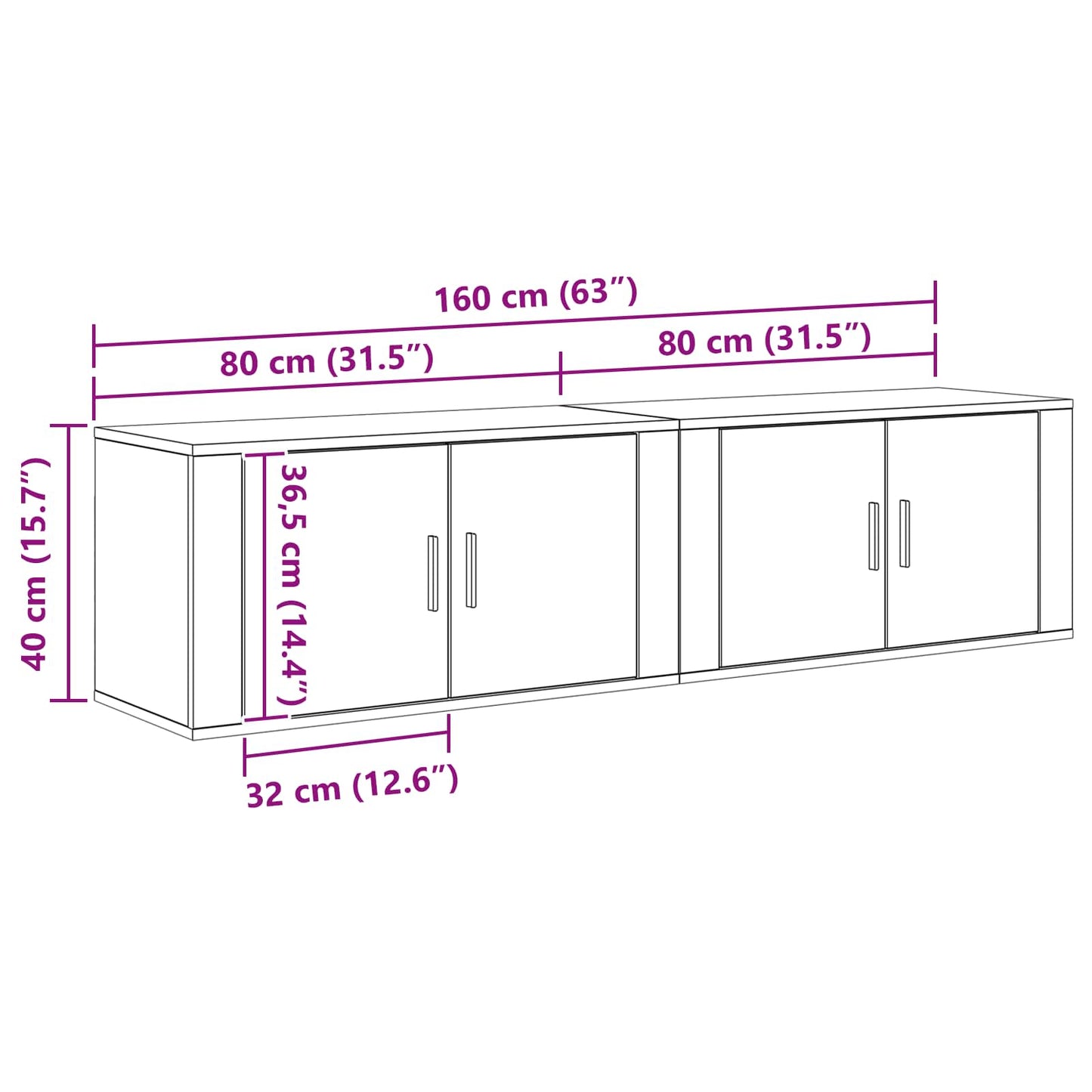 Wand-TV-Schrank Set Wandmontiert 2 pcs Schwarz Eichen-Optik