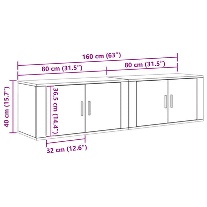 Wand-TV-Schrank Set Wandmontiert 2 pcs Schwarz Eichen-Optik