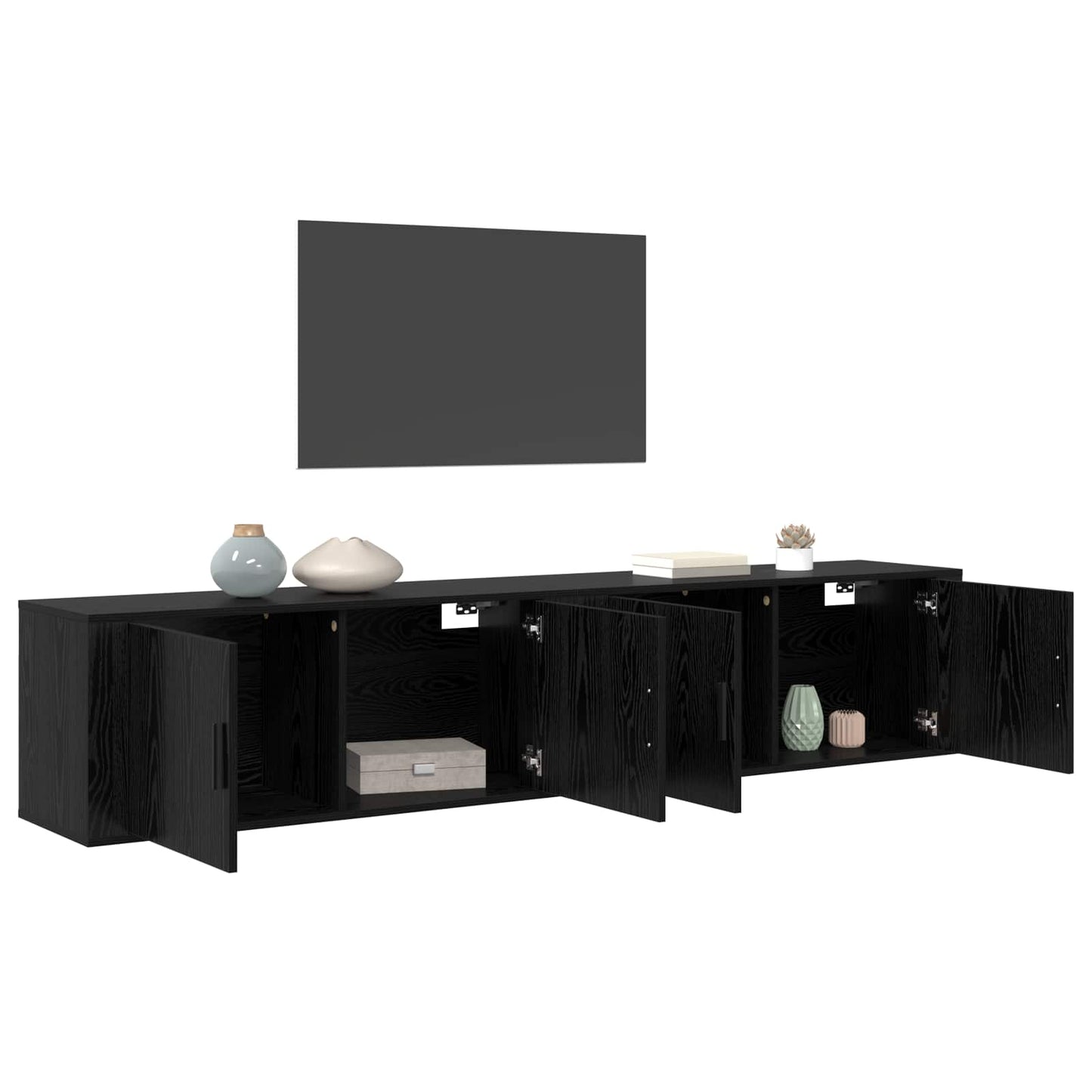 Wand-TV-Schrank Set Wandmontiert 2 pcs Schwarz Eichen-Optik