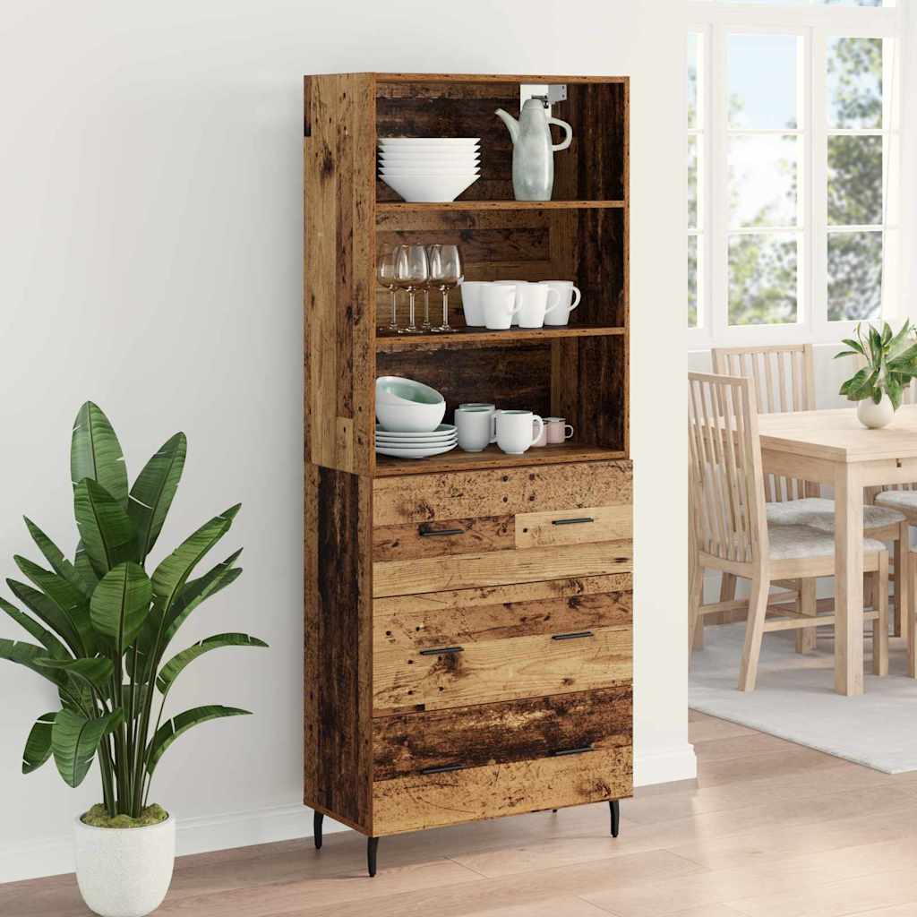Highboard mit Schubladen 2 pcs Altholz Engineered Wood und Glas
