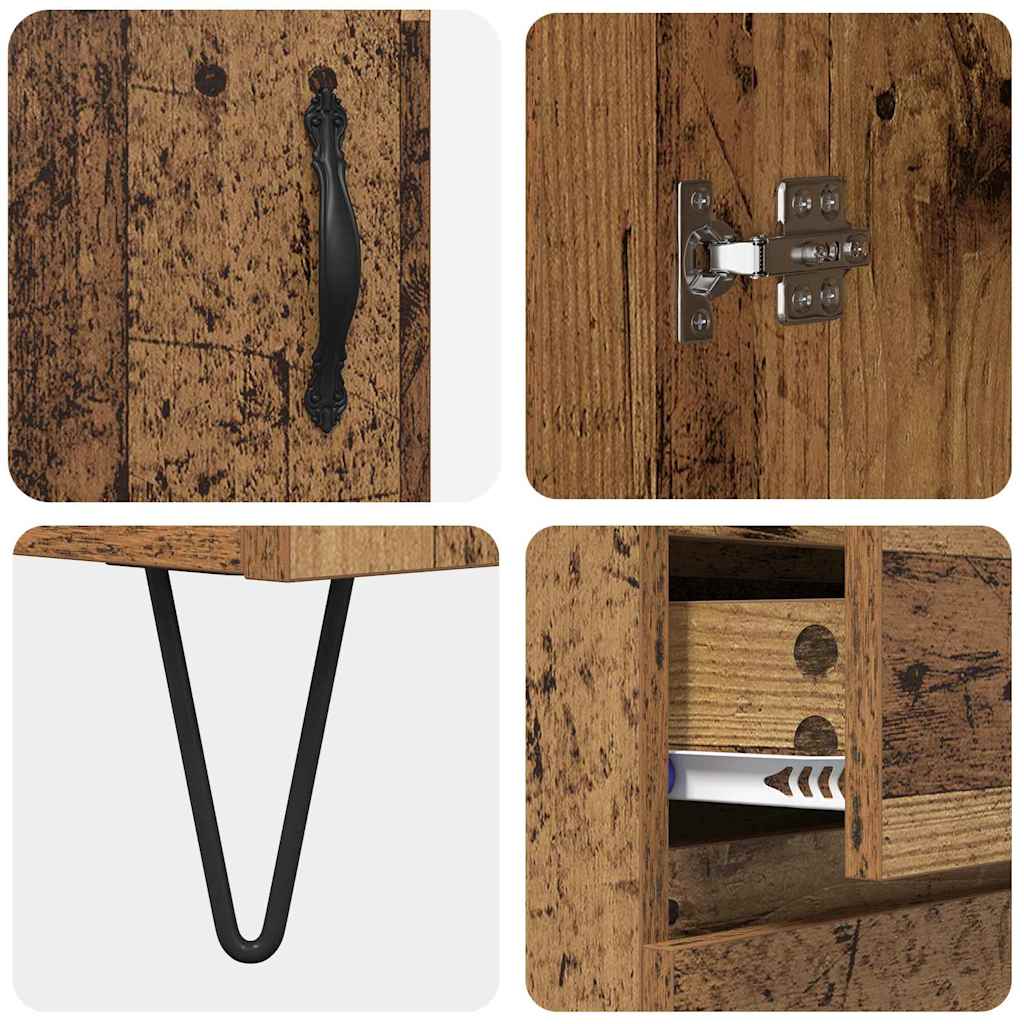 Highboard mit Schubladen 2 pcs Altholz Ingenieurholz und Glas