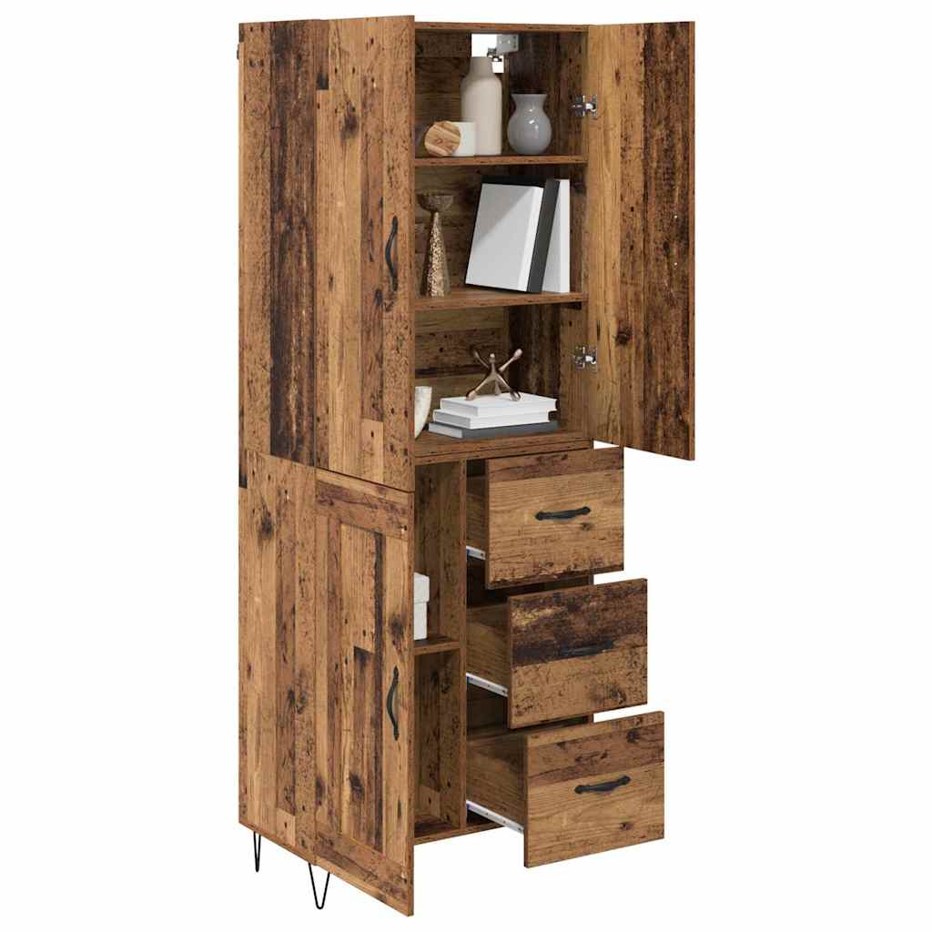 Highboard mit Schubladen 2 pcs Altholz Ingenieurholz und Glas
