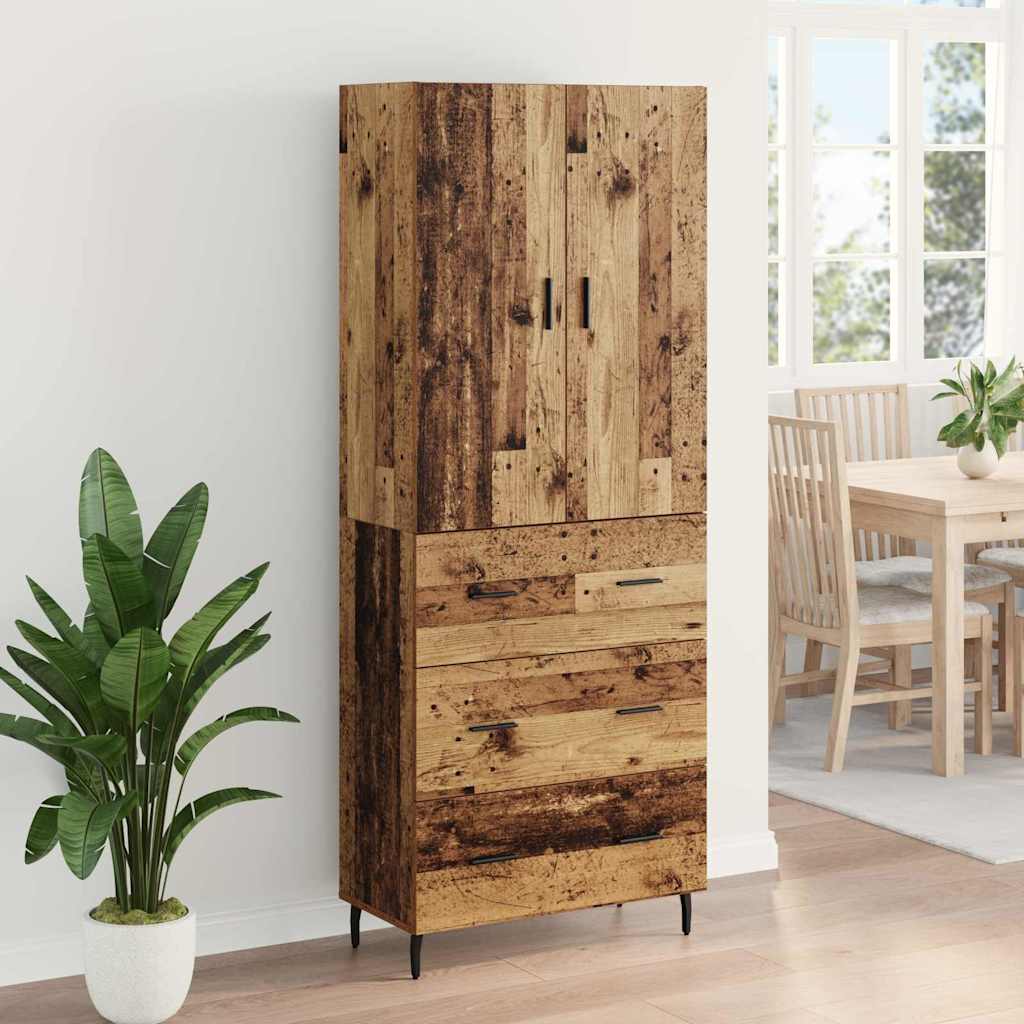 Highboard Altholz 69,5 x 34 x 180 cm Engineered Wood und Glas
