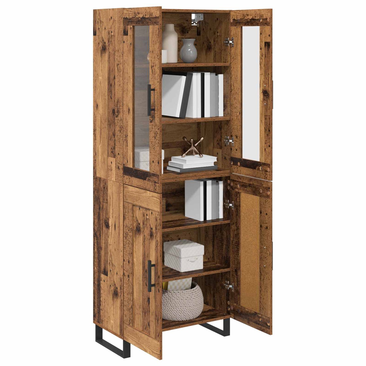 Highboard 2 pcs Altholz Engineered Wood und Glas