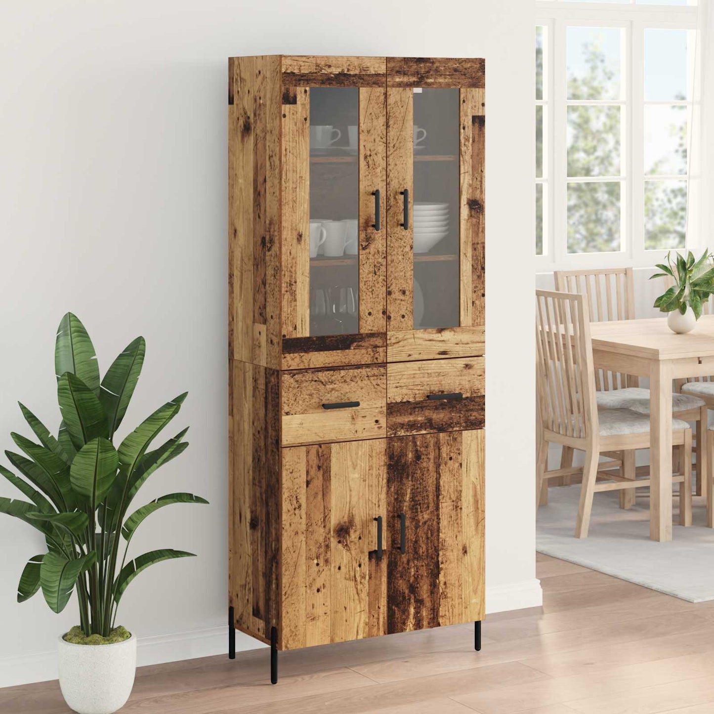 Highboard Wandmontiert Altholz 69,5 x 34 x 180 cm Holzwerkstoff