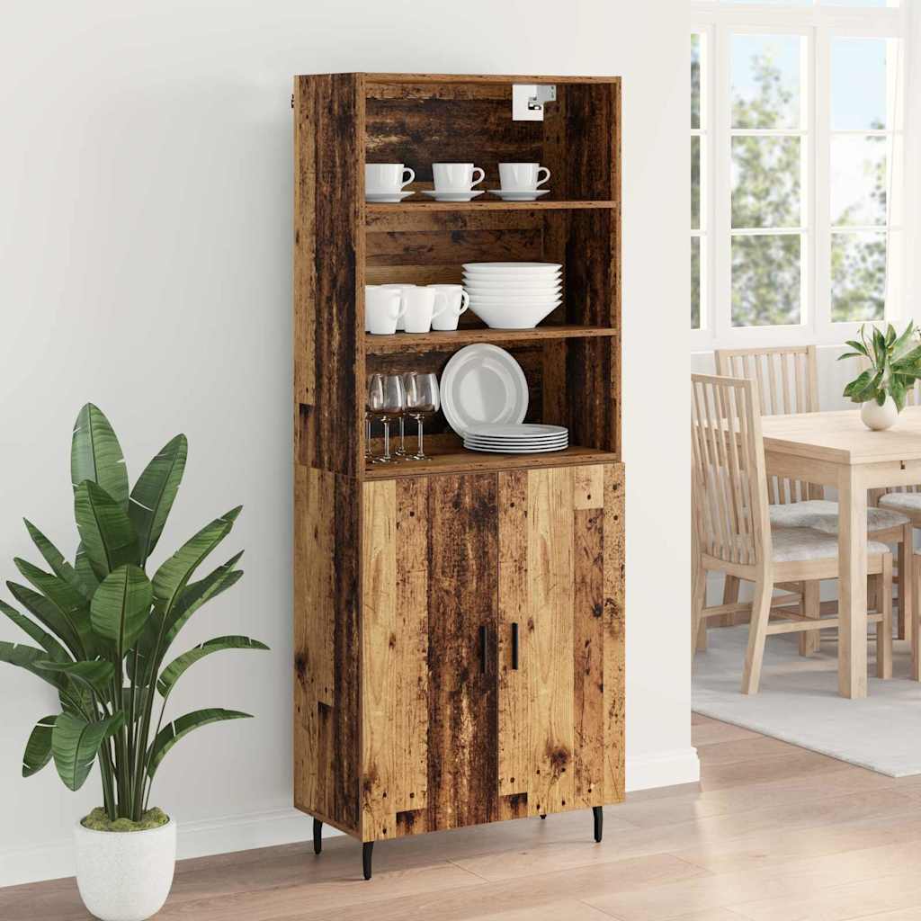 Highboard Altholz 69,5 x 34 x 180 cm Engineered Wood und Glas
