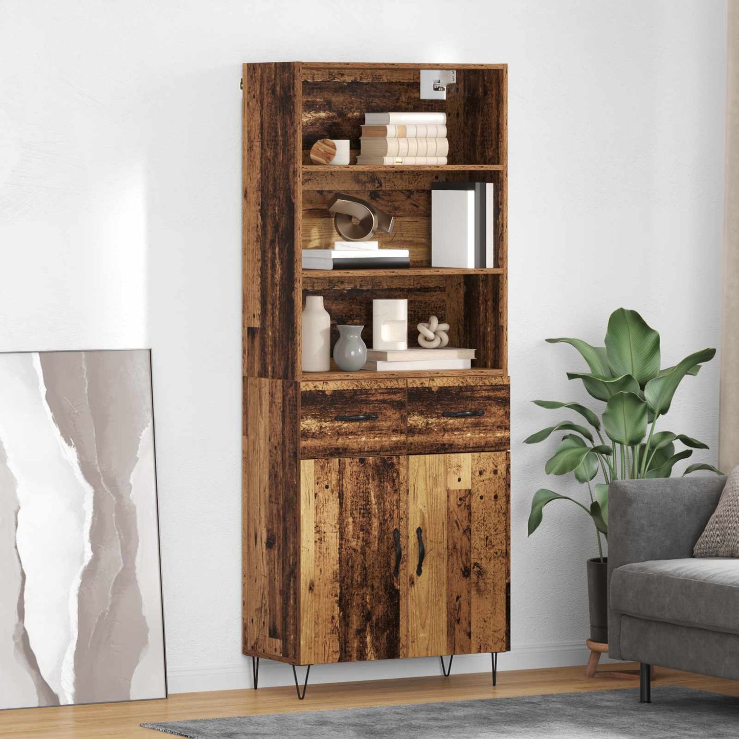 Highboard Altholz 69,5 x 34 x 180 cm Holzwerkstoff
