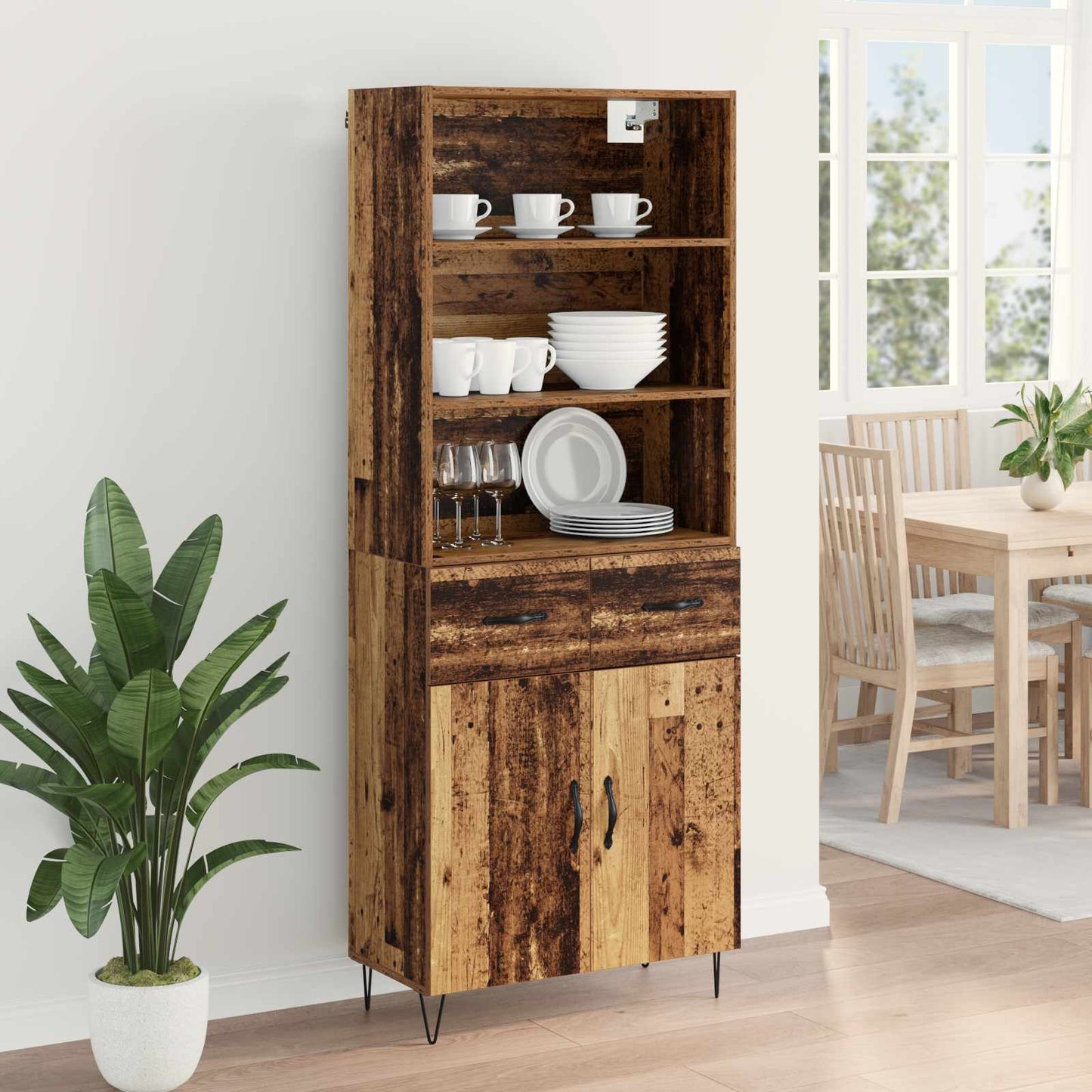 Highboard Altholz 69,5 x 34 x 180 cm Holzwerkstoff