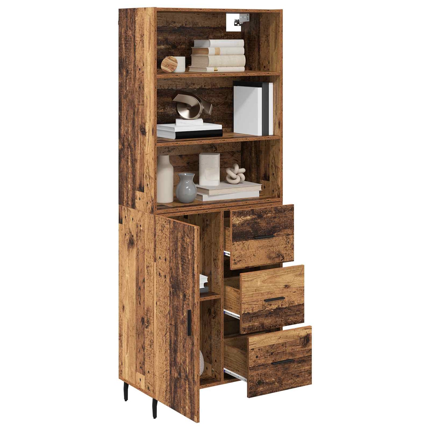 Highboard mit Schubladen 2 pcs Altholz Engineered Wood und Glas