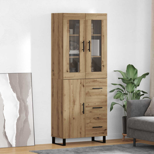 Highboard 2 pcs Artisan-Eiche Engineered Wood und Glas