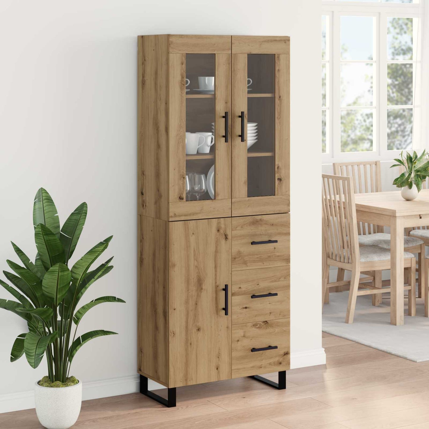 Highboard 2 pcs Artisan-Eiche Engineered Wood und Glas
