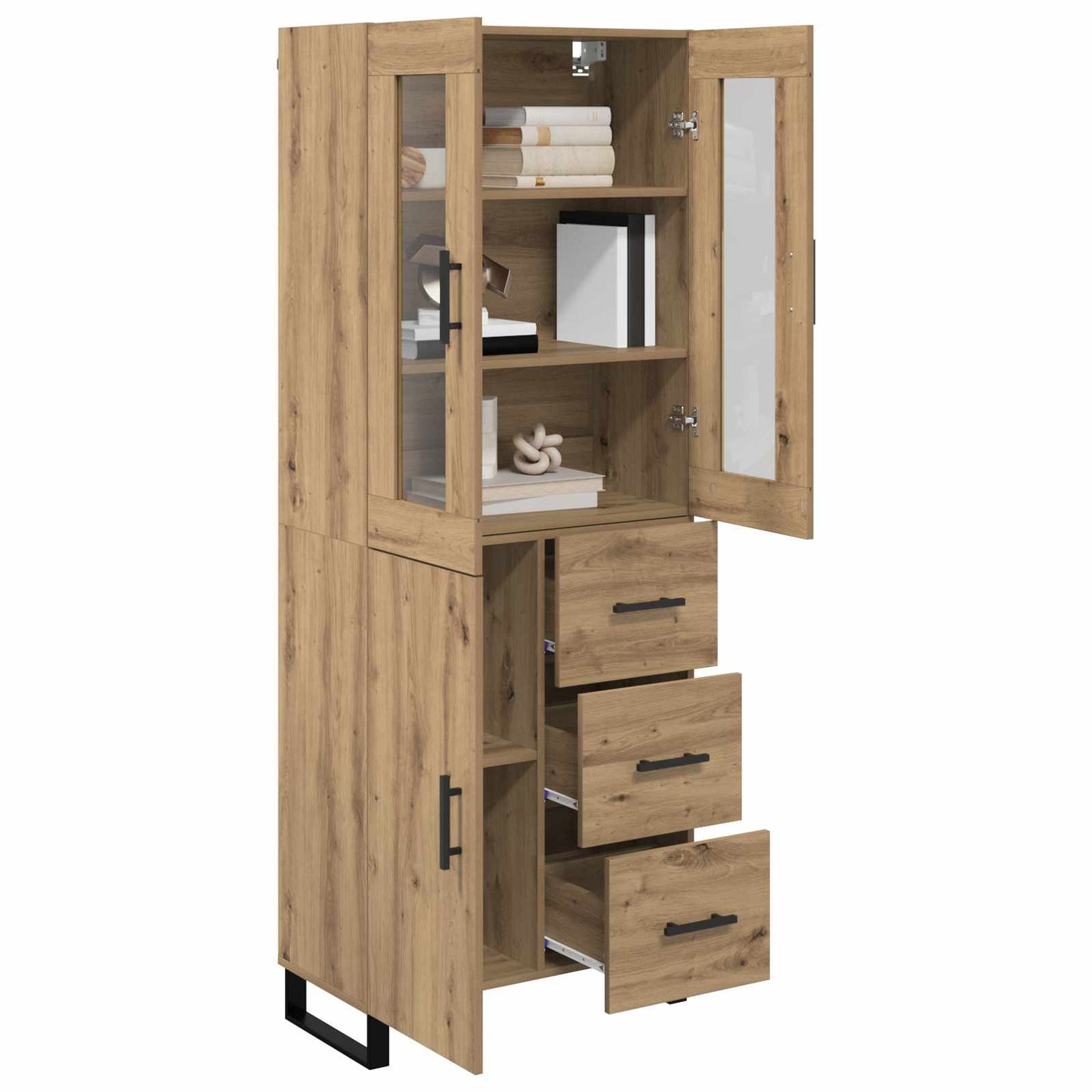 Highboard 2 pcs Artisan-Eiche Engineered Wood und Glas