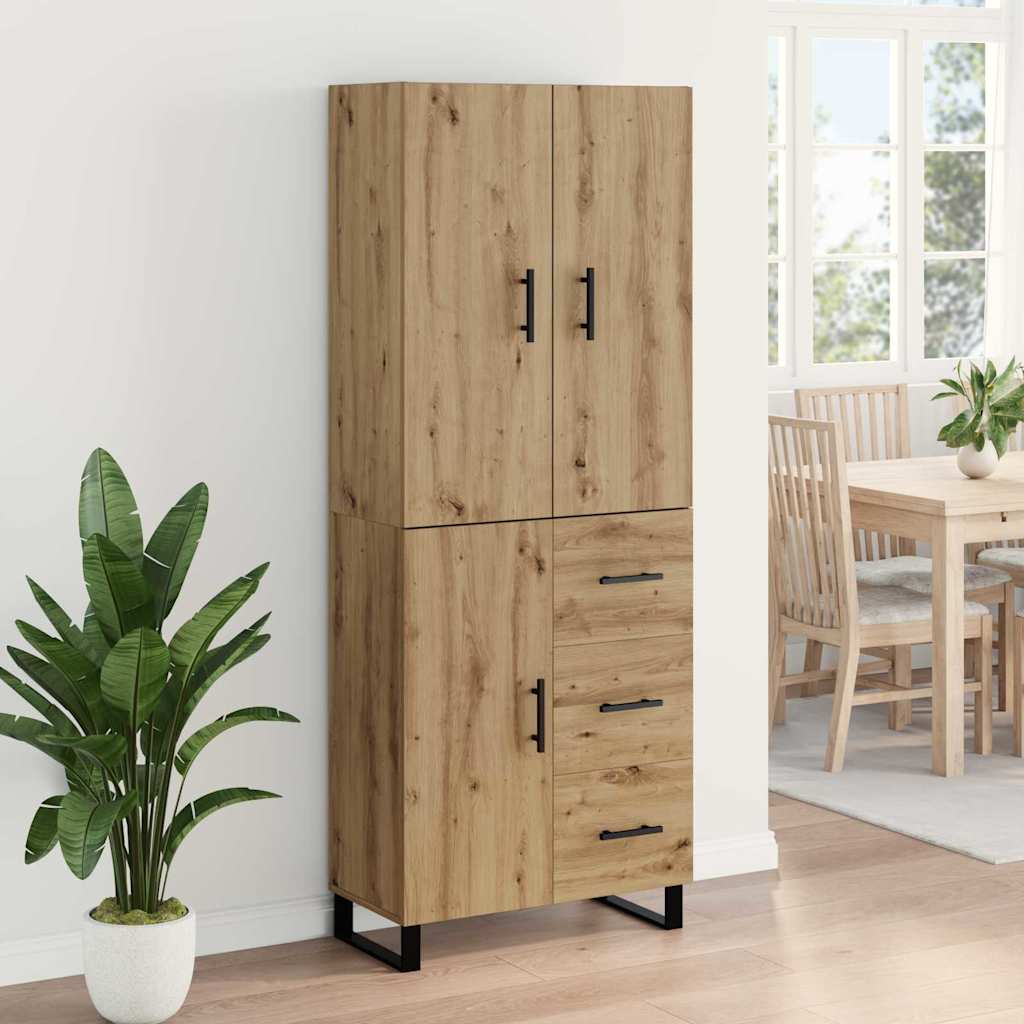 Highboard 2 pcs Artisan-Eiche Engineered Wood und Glas
