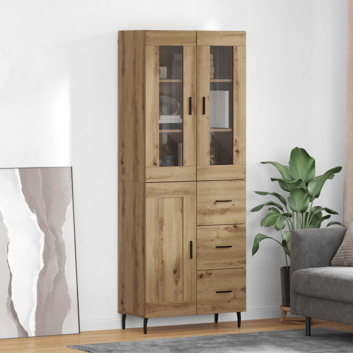 Highboard 2 pcs Artisan-Eiche Engineered Wood und Glas
