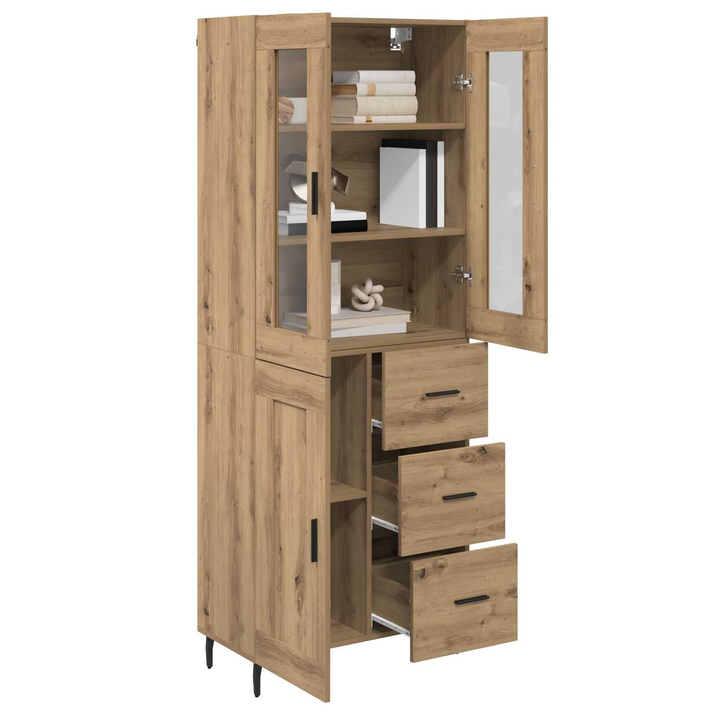Highboard 2 pcs Artisan-Eiche Engineered Wood und Glas