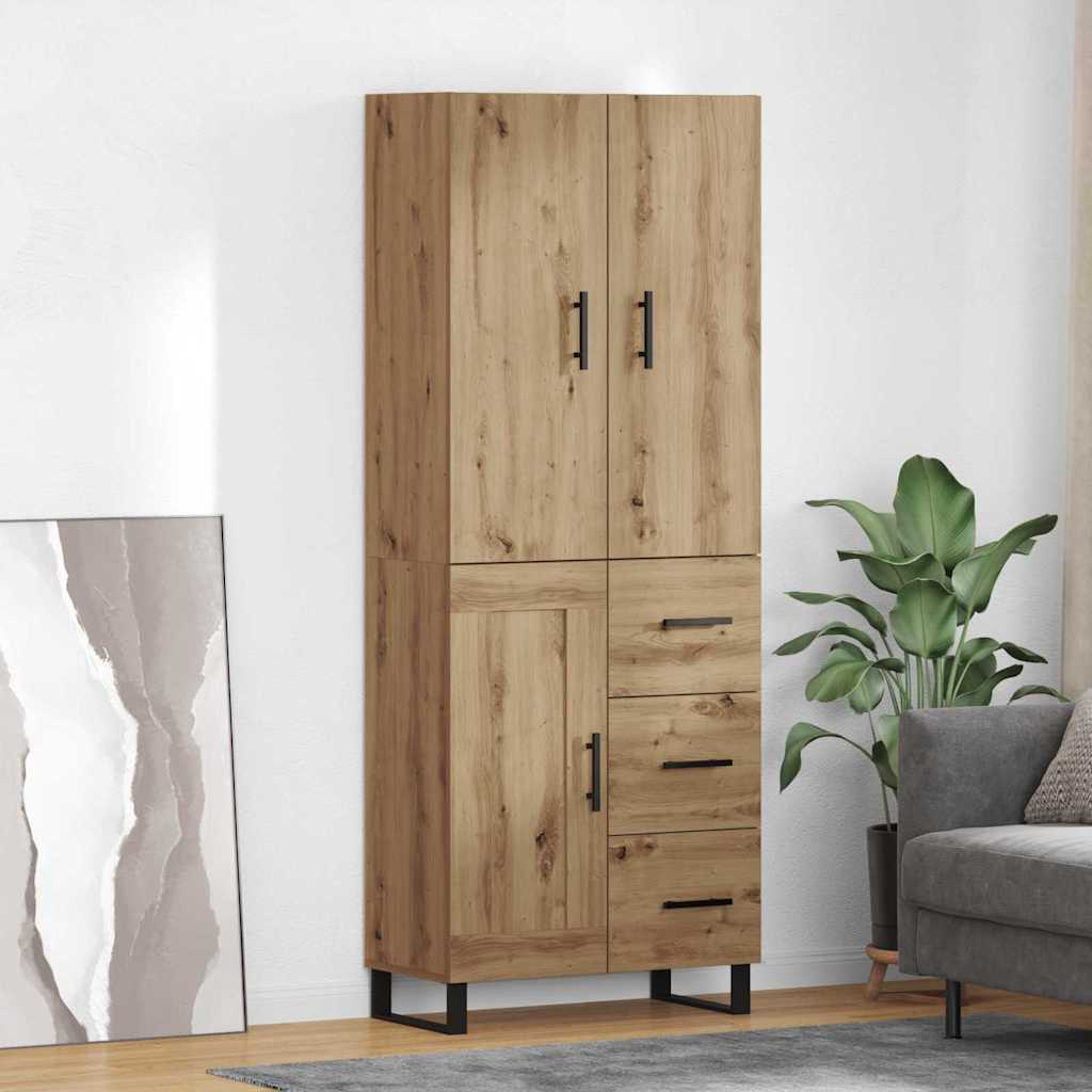 Highboard 2 pcs Artisan-Eiche Engineered Wood und Glas
