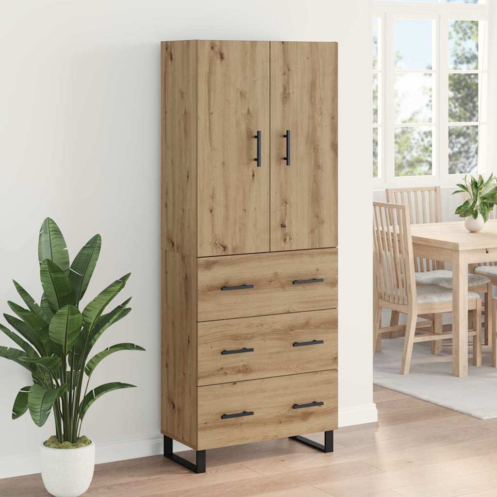 Highboard 2 pcs Artisan-Eiche Engineered Wood und Glas