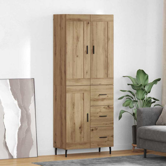 Highboard 2 pcs Artisan-Eiche Engineered Wood und Glas