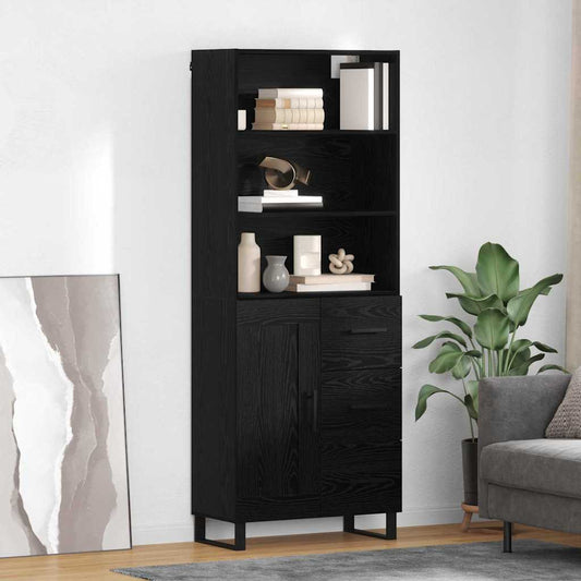Highboard Schwarz Eichen-Optik 69,5 x 34 x 180 cm Holzwerkstoff