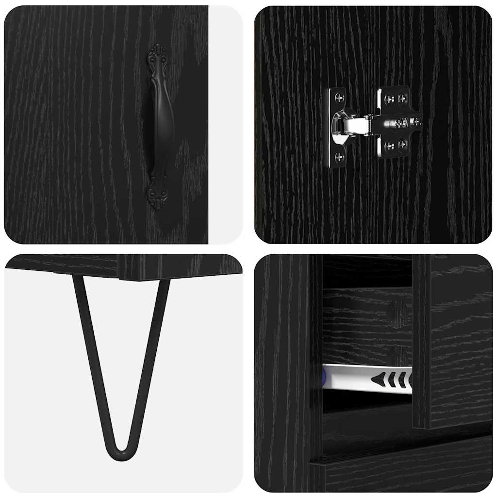 Highboard 2 pcs Schwarz Eichen-Optik Ingenieurholz und Glas