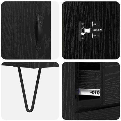 Highboard 2 pcs Schwarz Eichen-Optik Ingenieurholz und Glas