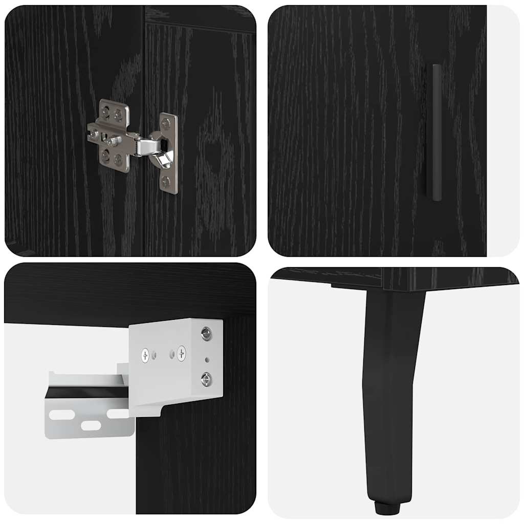 Highboard 2 pcs Schwarz Eichen-Optik Engineered Wood und Glas