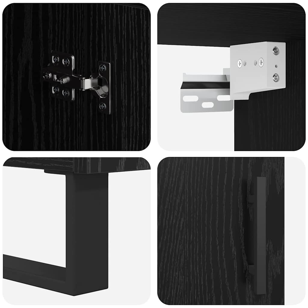 Highboard 2 pcs Schwarz Eichen-Optik Engineered Wood und Glas