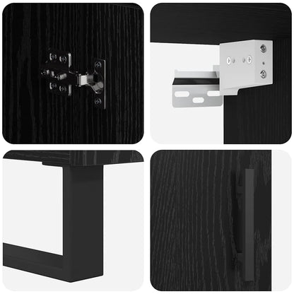 Highboard 2 pcs Schwarz Eichen-Optik Engineered Wood und Glas