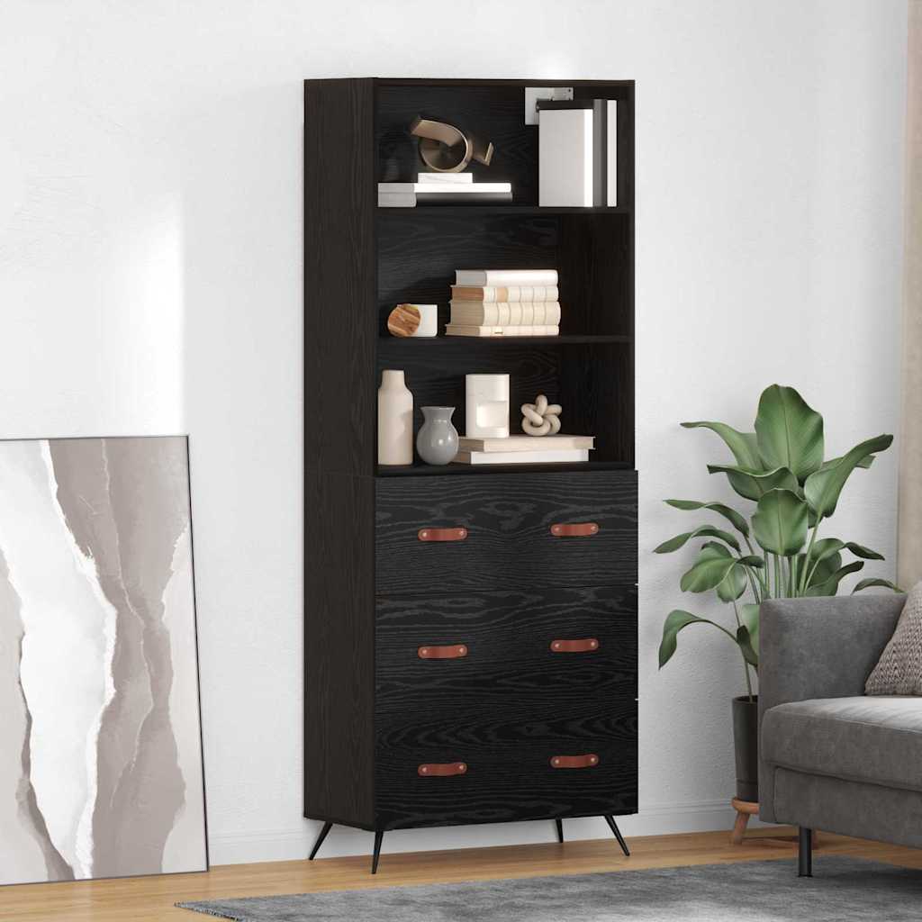 Highboard Schwarz Eichen-Optik 69,5 x 34 x 180 cm Holzwerkstoff
