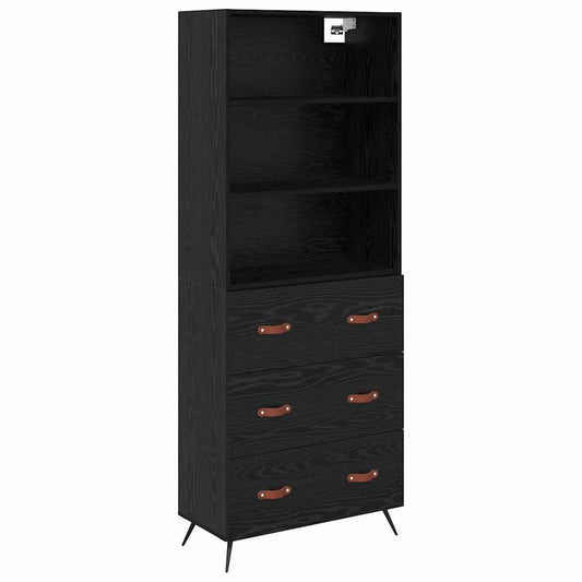 Highboard Schwarz Eichen-Optik 69,5 x 34 x 180 cm Holzwerkstoff