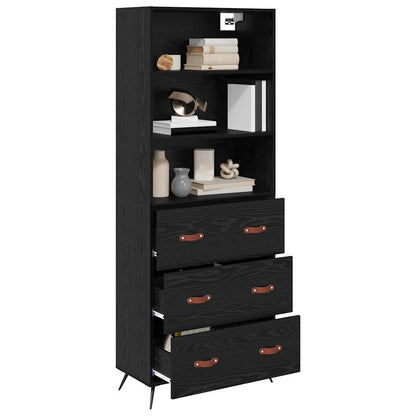 Highboard Schwarz Eichen-Optik 69,5 x 34 x 180 cm Holzwerkstoff