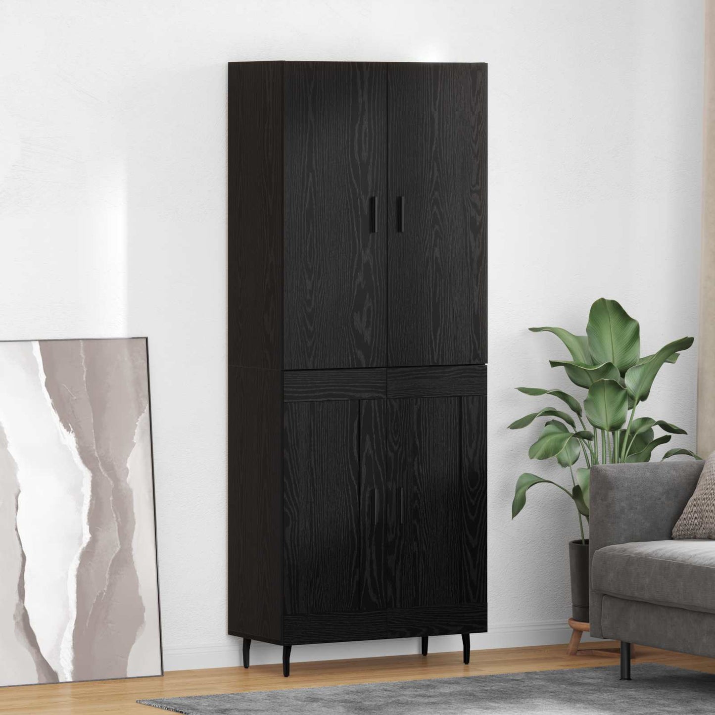 Highboard Schwarz Eichen-Optik 69,5 x 34 x 180 cm