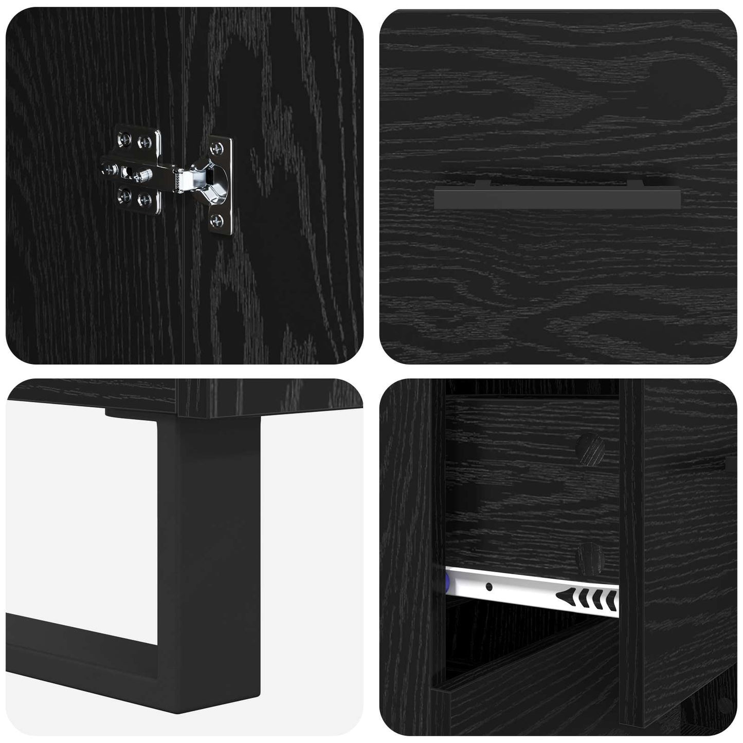 Highboard 2 pcs Schwarz Eichen-Optik Engineered Wood und Glas
