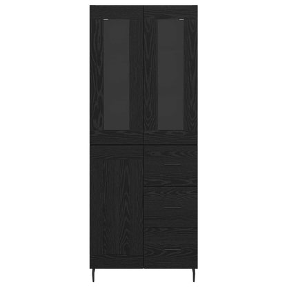 Highboard 2 pcs Schwarz Eichen-Optik Engineered Wood und Glas