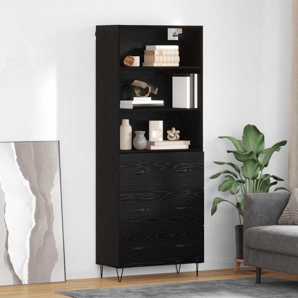 Highboard Schwarz Eichen-Optik 69,5 x 34 x 180 cm Holzwerkstoff