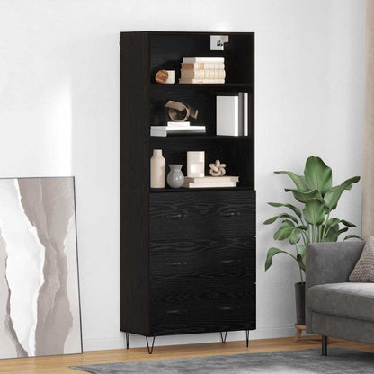 Highboard Schwarz Eichen-Optik 69,5 x 34 x 180 cm Holzwerkstoff
