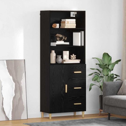 Highboard Schwarz Eichen-Optik 69,5 x 34 x 180 cm Holzwerkstoff