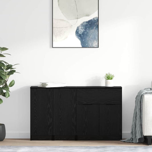 Sideboard 3 pcs Schwarz Eichen-Optik Holzwerkstoff