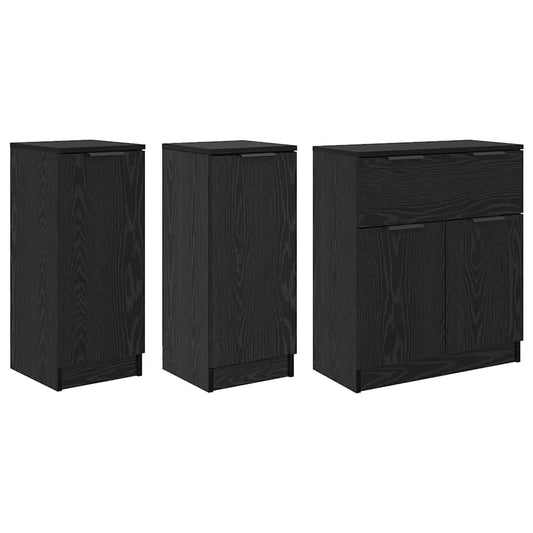 Sideboard 3 pcs Schwarz Eichen-Optik Holzwerkstoff