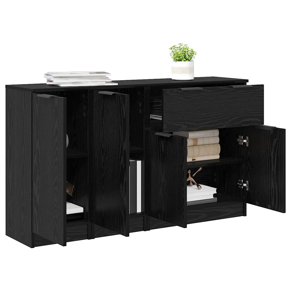Sideboard 3 pcs Schwarz Eichen-Optik Holzwerkstoff