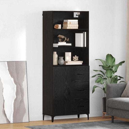 Highboard Schwarz Eichen-Optik 69,5 x 34 x 180 cm Holzwerkstoff