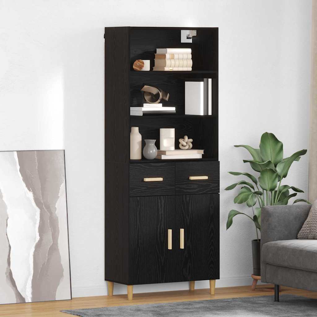 Highboard Schwarz Eichen-Optik 69,5 x 34 x 180 cm Holzwerkstoff