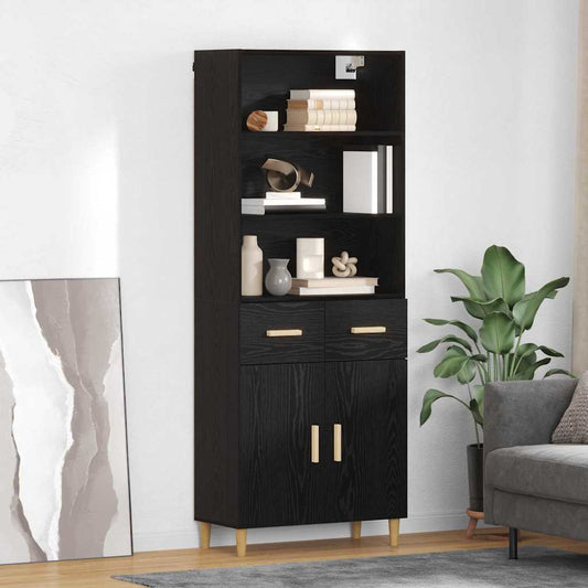 Highboard Schwarz Eichen-Optik 69,5 x 34 x 180 cm Holzwerkstoff