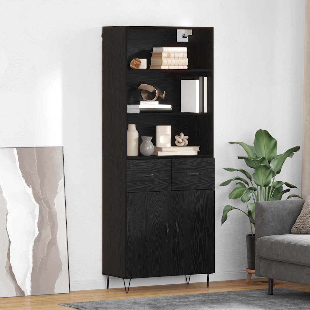 Highboard Schwarz Eichen-Optik 69,5 x 34 x 180 cm Holzwerkstoff