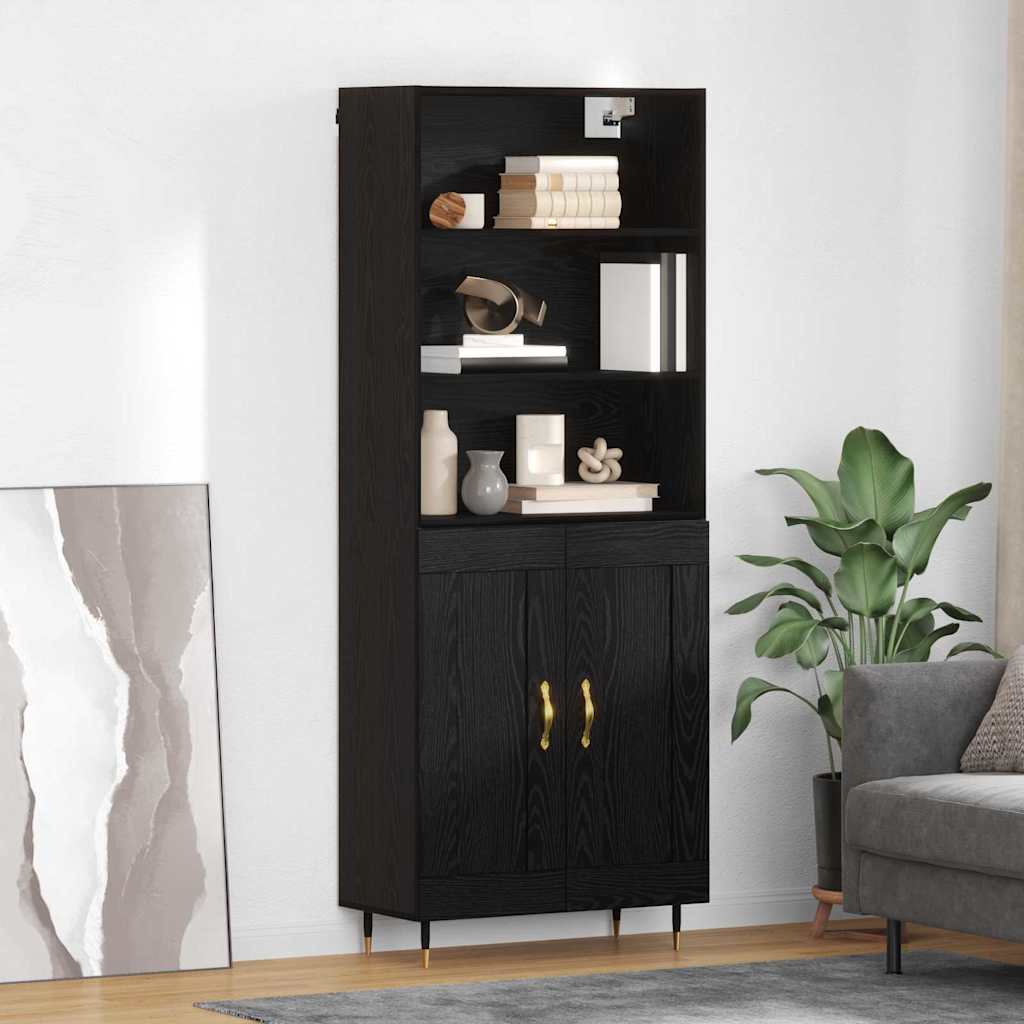 Highboard Schwarz Eichen-Optik 69,5 x 34 x 180 cm Holzwerkstoff