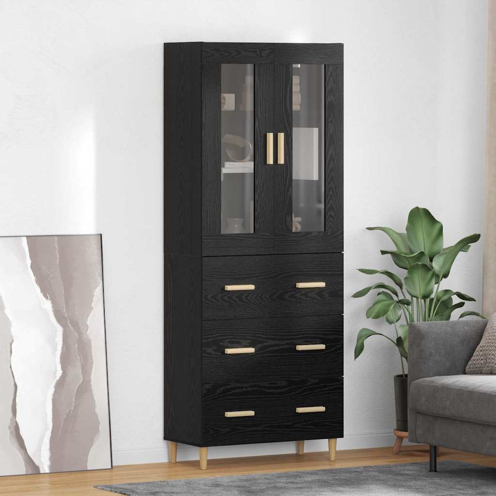 Highboard Schwarz Eichen-Optik 69,5 x 34 x 180 cm