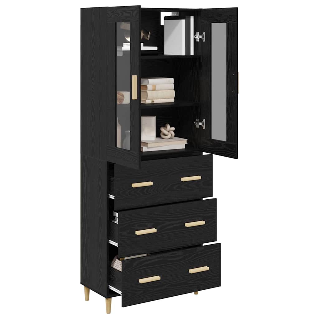 Highboard Schwarz Eichen-Optik 69,5 x 34 x 180 cm