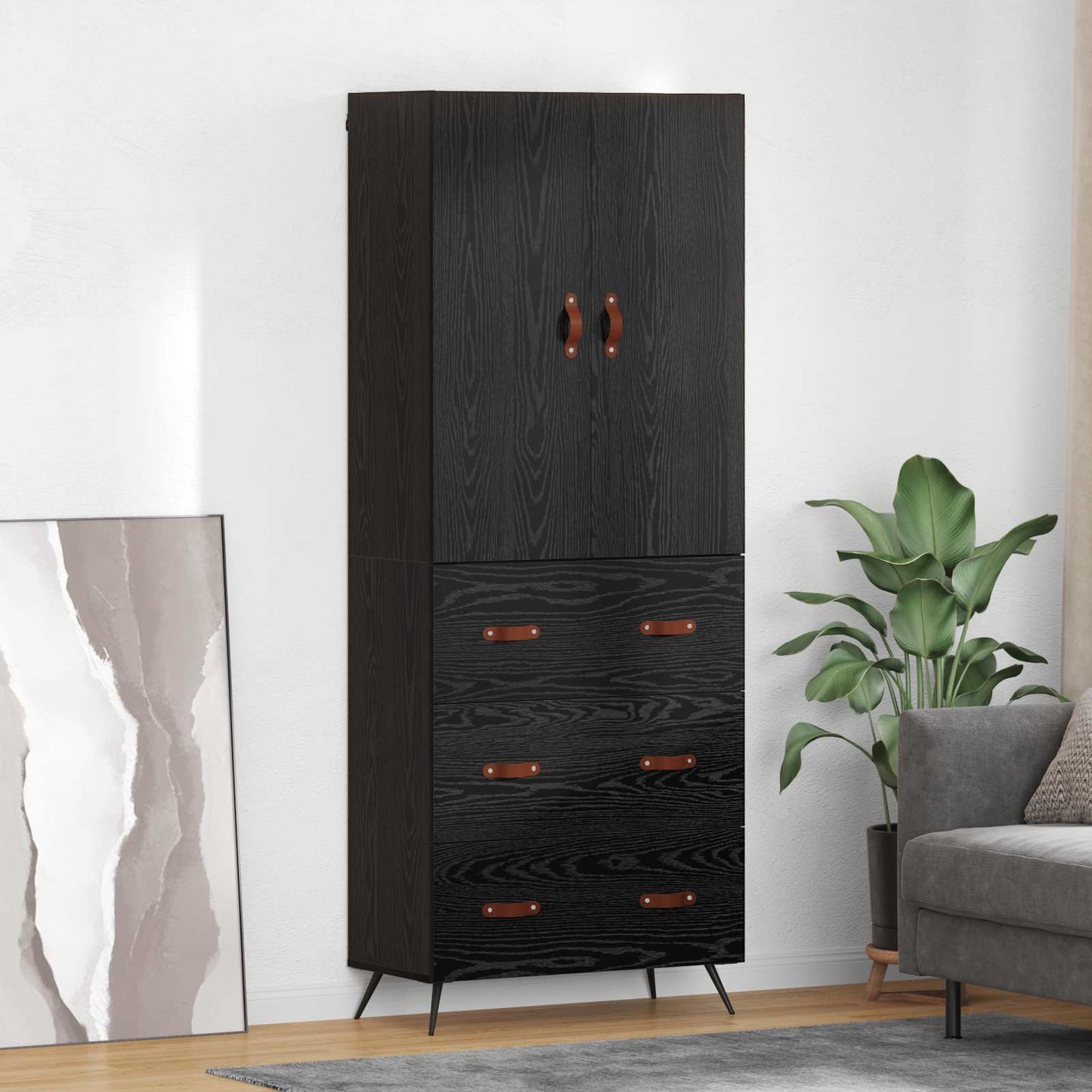 Highboard Schwarz Eichen-Optik 69,5 x 34 x 180 cm Holzwerkstoff